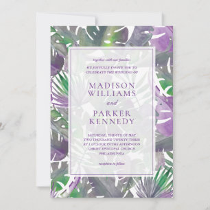 Tropical Purple Watercolor Wedding Invitation
