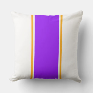 Tropical Purple Yellow Racing Stripes On White Cushion