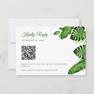 Tropical QR Code RSVP Monstera Leaves Wedding Card