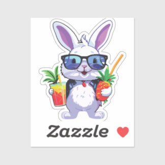 Tropical Rabbit Sticker with Pineapple and Sunglas