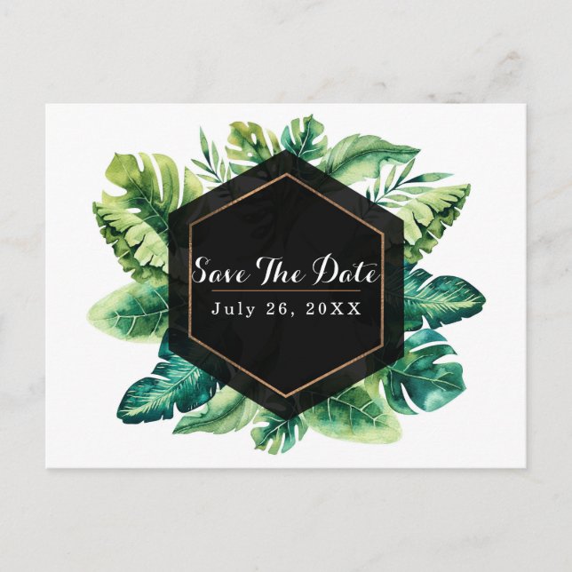 Tropical Rain Forest Island Leaves Save the Date Announcement Postcard (Front)