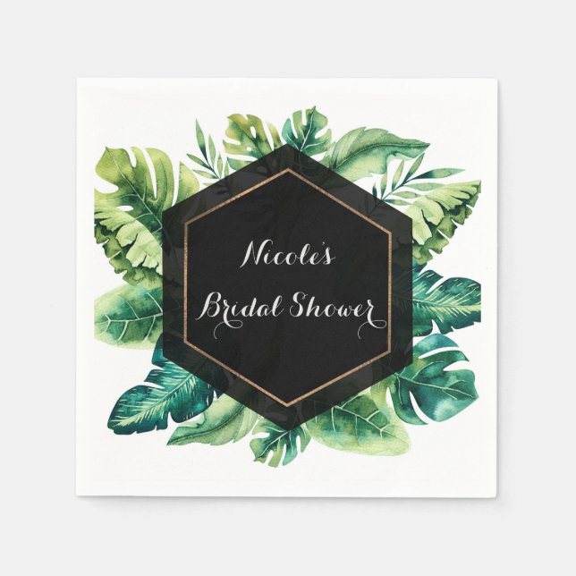 Tropical Rain Forest Leaves Elegant Wedding Party Napkin (Front)