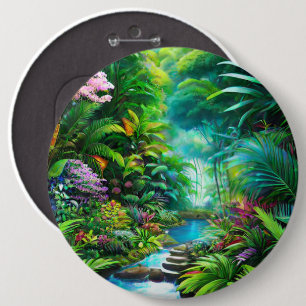 Tropical rain forest with trees and flowers 6 cm round badge