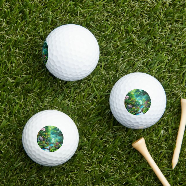 Tropical rain forest with trees and flowers golf balls (Insitu Grass)