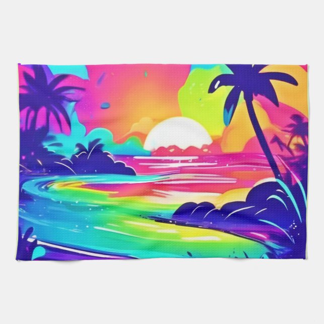 Tropical Rainbow Beach Dream Tea Towel (Horizontal)