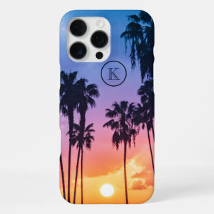 Tropical Rainbow Colour Palm Tree Sunset Monogram iPhone 16 Pro Max Case