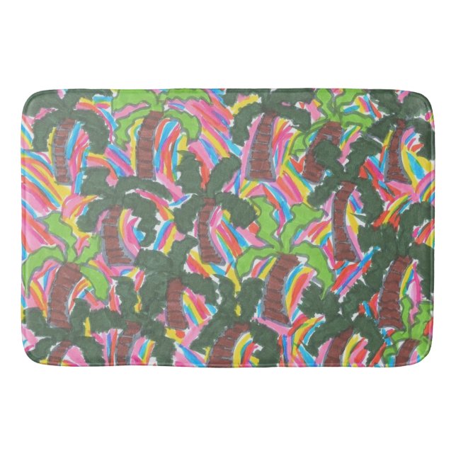 Tropical Rainbow Palm Trees Bath Mat (Front)