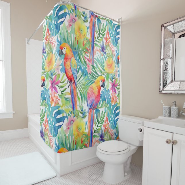 Tropical rainbow parrot  shower curtain (In Situ)