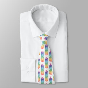 Tropical rainbow pineapple fruit pattern neck tie