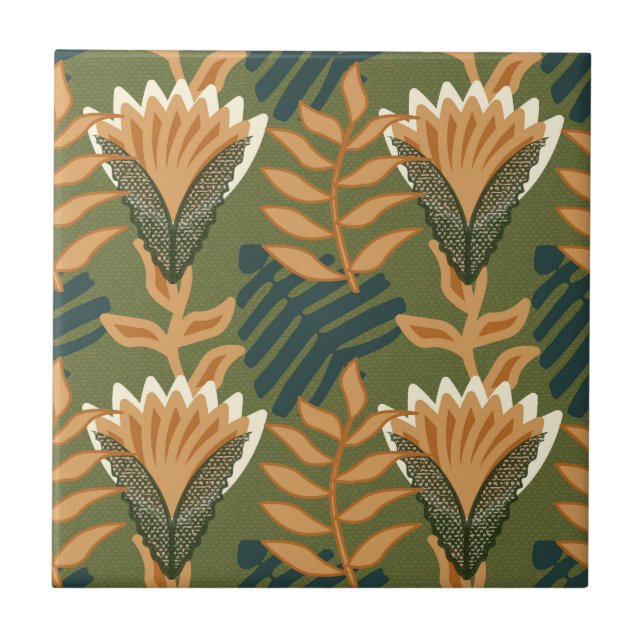 Tropical Rainforest Floral Blossom Design Tile (Front)