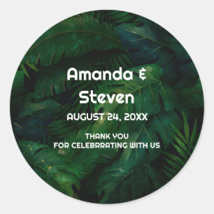 Tropical Rainforest Green Leaves Wedding Thank You Classic Round Sticker