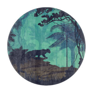 Tropical rainforest, jaguar evening background. cutting board