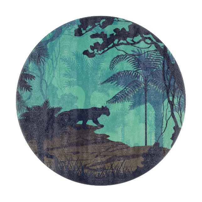 Tropical rainforest, jaguar evening background. cutting board (Front)