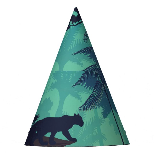 Tropical rainforest, jaguar evening background. party hat (Front)
