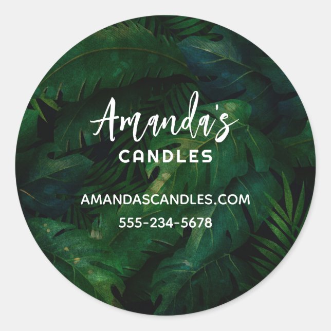 Tropical Rainforest Leafy Green Foliage Business Classic Round Sticker (Front)