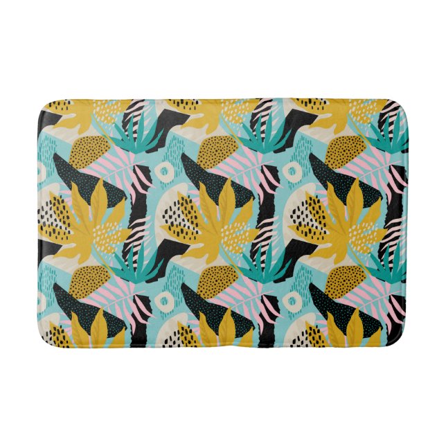 Tropical Rainforest Leaves Pattern Bath Mat (Front)