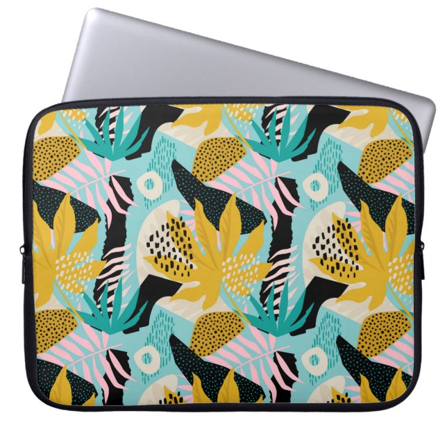 Tropical Rainforest Leaves Pattern Laptop Sleeve (Front)