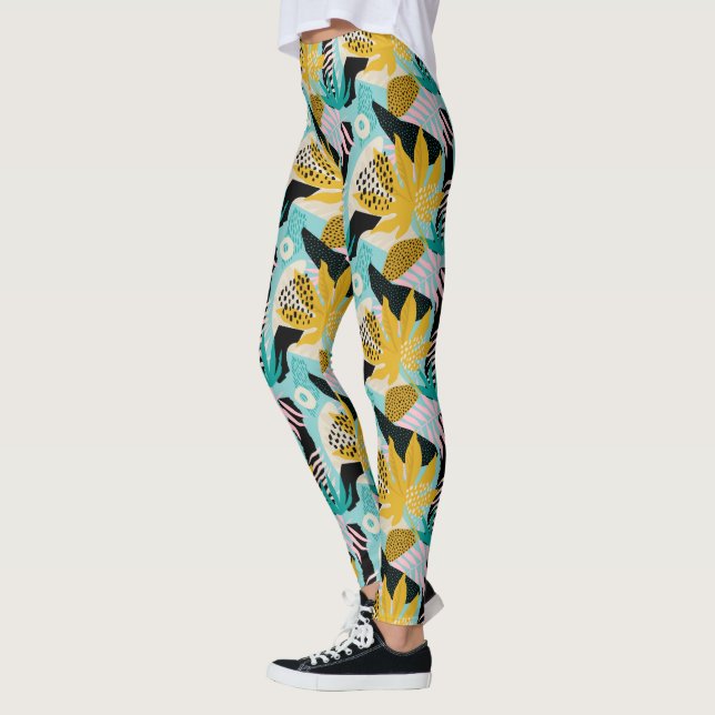 Tropical Rainforest Leaves Pattern Leggings (Left)