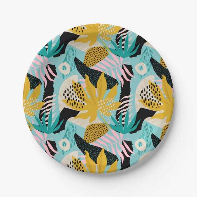 Tropical Rainforest Leaves Pattern Paper Plate (Front)