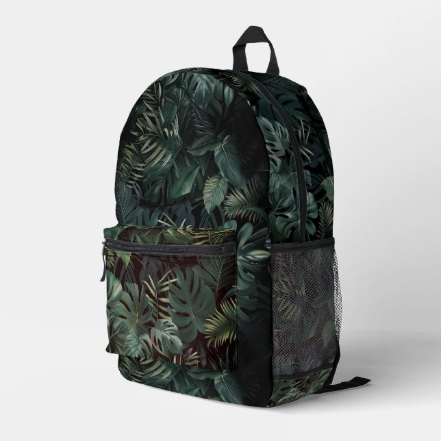 Tropical Rainforest Leaves Printed Backpack (Back Corner Right)