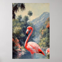 Tropical Rainforest Pink Flamingo Vintage