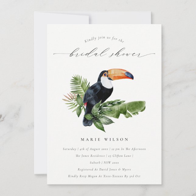 Tropical Rainforest Taucon Bridal Shower Invite (Front)