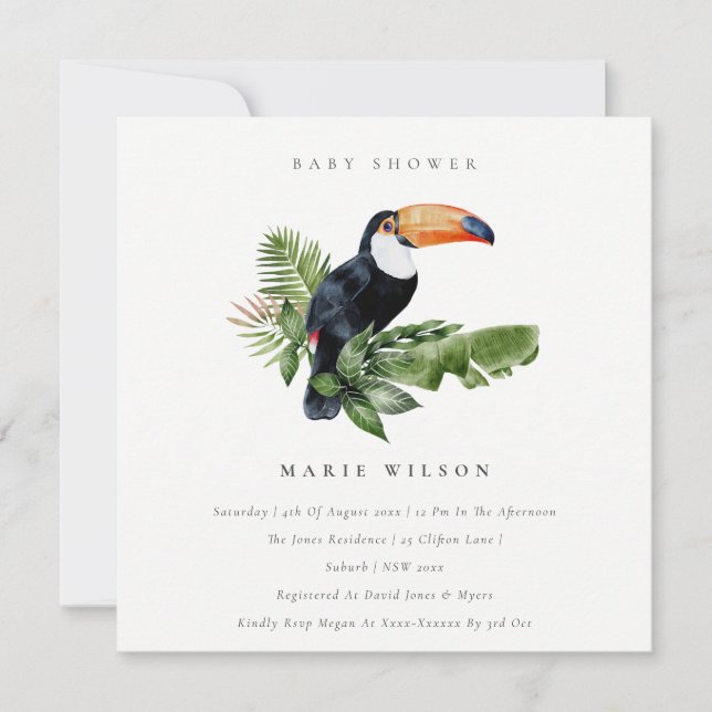 Tropical Rainforest Toucan Baby Shower Invite (Front)
