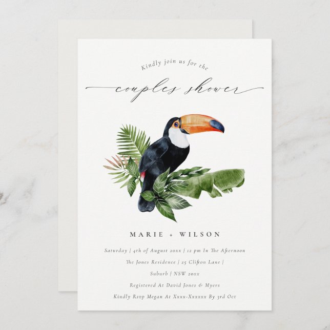 Tropical Rainforest  Toucan Couples Shower Invite (Front/Back)