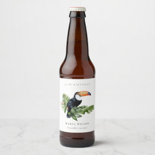 Tropical Rainforest Toucan Fauna Any Age Birthday Beer Bottle Label