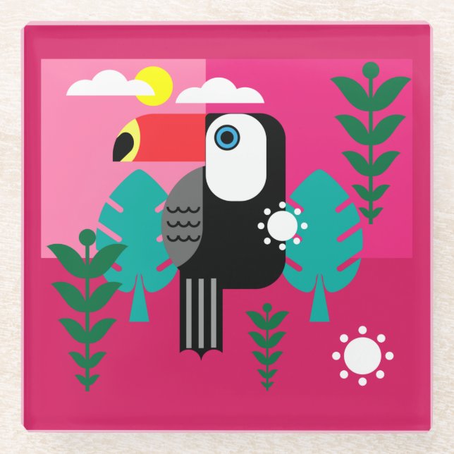Tropical Rainforest Toucan Glass Coaster (Front)