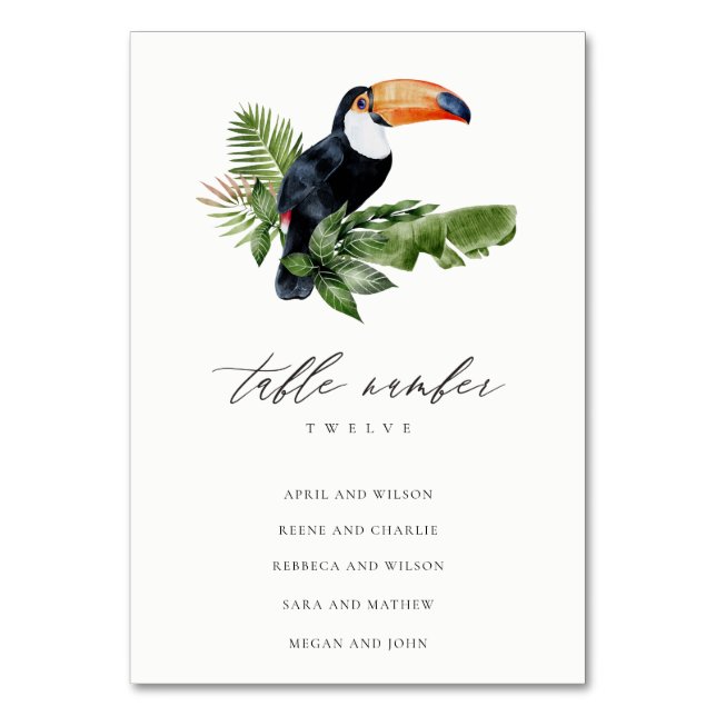 Tropical Rainforest Toucan Wedding Seating Chart Table Number (Front)