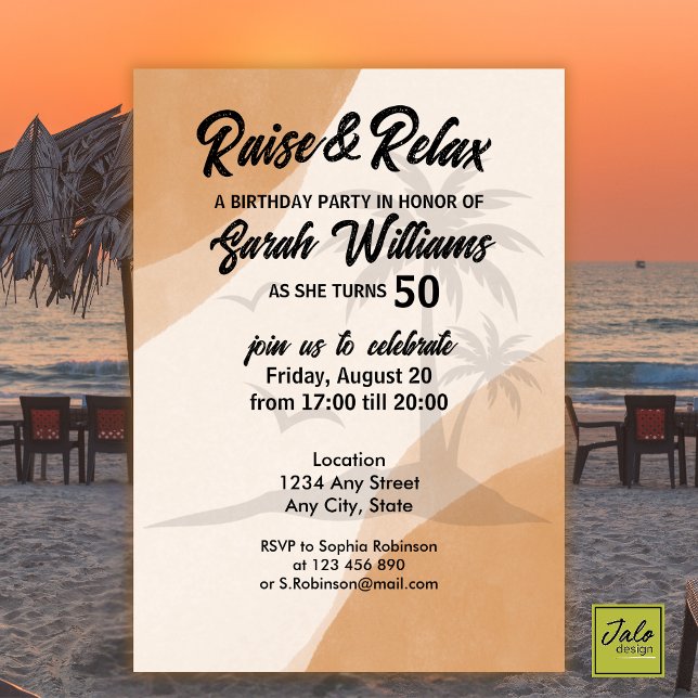 Tropical Raise & Relax 50th Birthday Party Invitation (Creator Uploaded)