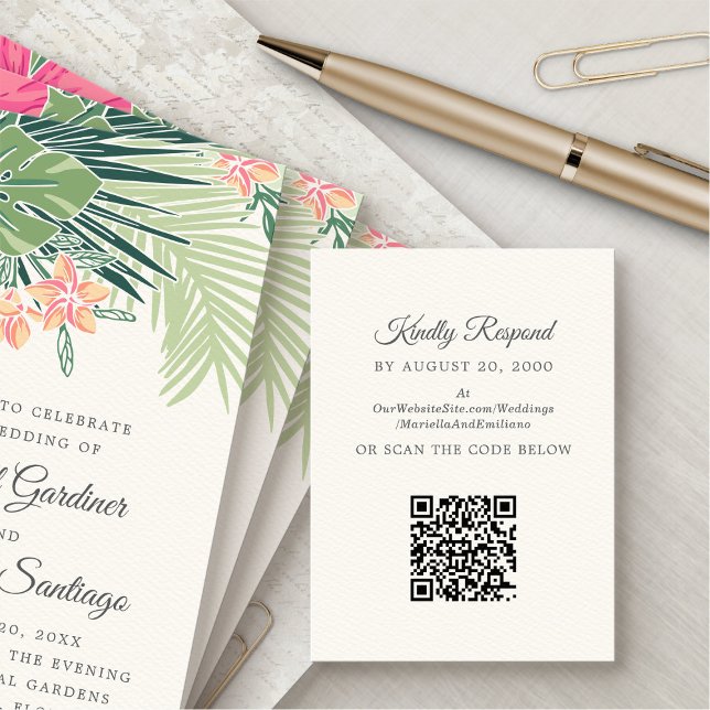 Tropical Rattan RSVP QR Wedding Enclosure Card (Creator Uploaded)