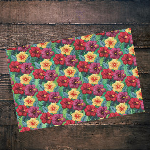 Tropical Red and Gold on Green Leaves Hibiscus  Tissue Paper