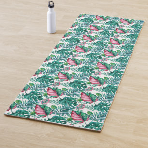 Tropical Red and Green Palm Leaves  Yoga Mat