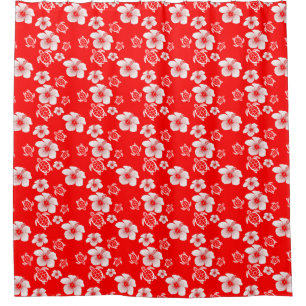 Tropical Red And White Hawaii Turtle Shower Curtai Curtain