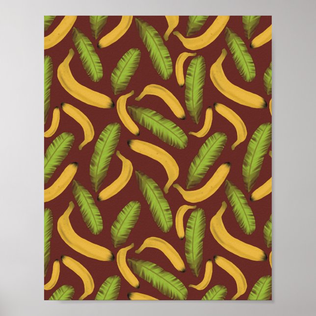 Tropical Red Banana Leaf Pattern Poster (Front)