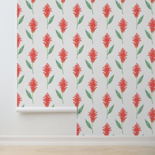 Tropical red ginger flower aloha print wallpaper