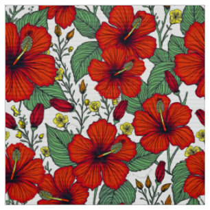Tropical Red Hibiscus Botanical Fabric
