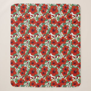 Tropical Red Hibiscus Botanical Sherpa Blanket