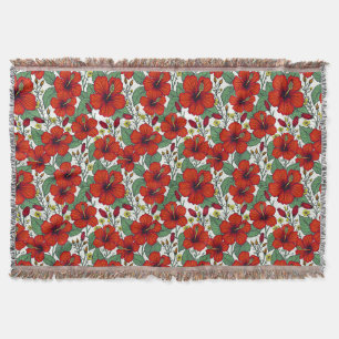 Tropical Red Hibiscus Botanical Throw Blanket