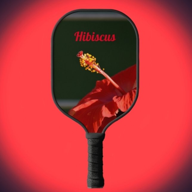 Tropical Red Hibiscus Flower Black Floral Pickleball Paddle (Creator Uploaded)