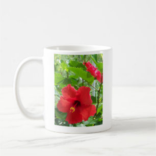 Tropical red hibiscus flower coffee mug