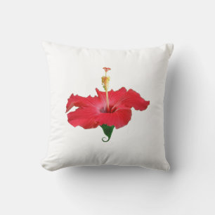 Tropical Red Hibiscus Flower Cushion