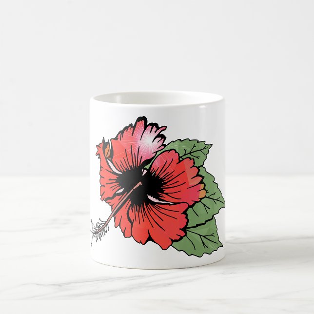 Tropical Red Hibiscus Flower with Green Leaves  Coffee Mug (Creator Uploaded)