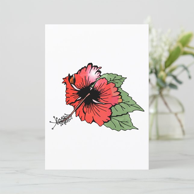 Tropical Red Hibiscus Flower with Green Leaves  Invitation (Creator Uploaded)