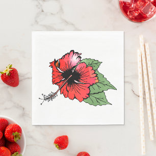 Tropical Red Hibiscus Flower with Green Leaves Napkin