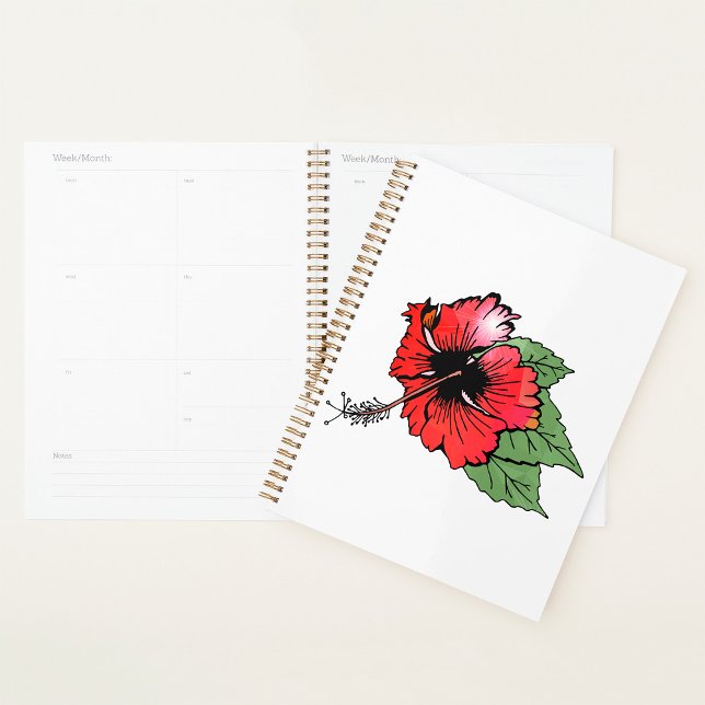 Tropical Red Hibiscus Flower with Green Leaves  Planner (Creator Uploaded)