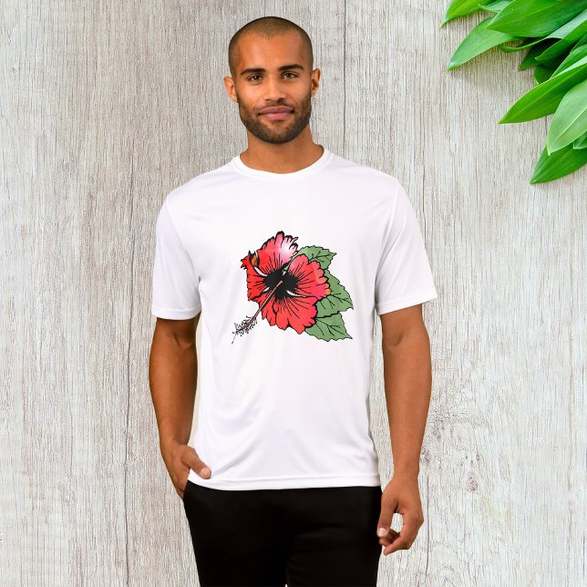 Tropical Red Hibiscus Flower with Green Leaves  T-Shirt (Creator Uploaded)