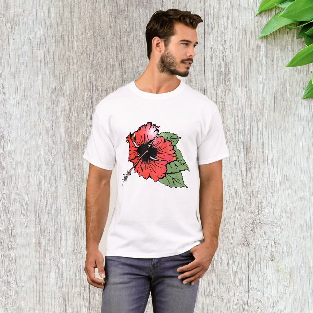 Tropical Red Hibiscus Flower with Green Leaves  T-Shirt (Creator Uploaded)